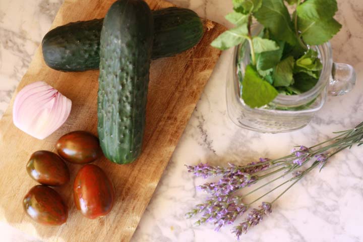 Cogombre, tomàquets i ceba